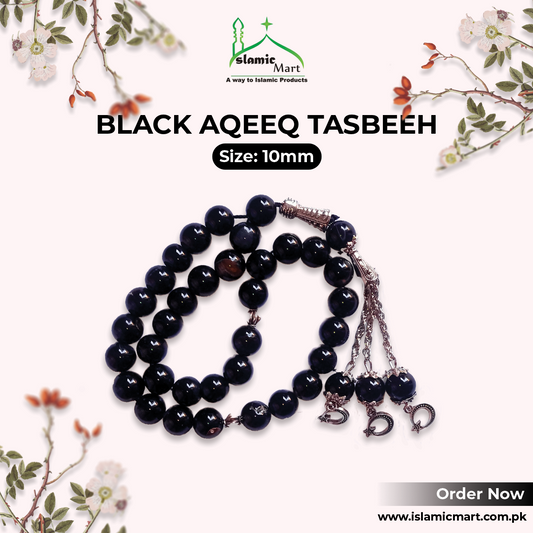 33 Beads Black Aqeeq 10mm Tasbeeh with chain